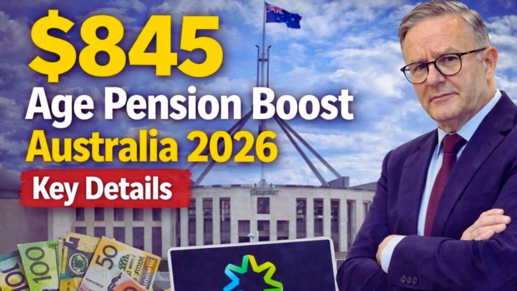 # $845 Age Pension Boost Australia 2026: New Payment Rates, Dates & What You’ll Actually Get Australia’s Age Pension has been updated for 2026, bringing a welcome increase for retirees dealing with rising living costs. With prices for groceries, energy, and healthcare continuing to climb, this adjustment aims to ease financial pressure. But what does the widely mentioned **“$845 pension boost”** really mean? Let’s break it down clearly. ## When Did the New Age Pension Rates Start? The updated pension rates officially began on **20 March 2026** as part of the government’s regular indexation process. ### When You’ll See the Increase * Effective date: 20 March 2026 * First payments reflecting the increase: **April 2026** ### Why Payments Increase The government adjusts pensions twice a year based on: * Inflation * Wage growth * Cost of living changes This helps pensioners maintain their purchasing power over time. ## Updated Age Pension Rates for 2026 Here are the approximate fortnightly payments after the 2026 increase: ### New Payment Breakdown | Payment Type | Fortnightly Amount | | ----------------- | ------------------ | | Single Pensioner | Around $1,149 | | Couple (each) | About $866 | | Couple (combined) | Around $1,732 | ### What’s Included These totals include: * Base pension * Pension supplement * Energy supplement These extra payments help cover essential expenses like electricity, food, and medical costs. ## What Is the $845 Pension Figure? The **$845 amount** has caused confusion. ### Here’s the Reality * It usually refers to a **partial base rate**, not the full pension * It may exclude supplements * Most eligible pensioners receive **higher total payments** ### Key Takeaway The actual amount you receive is typically closer to the full figures listed above, not just $845. ## Why This Increase Matters For many Australians, the Age Pension is the main source of income in retirement. ### Rising Costs Pensioners Face * Higher grocery prices * Increasing electricity and utility bills * Medical and healthcare expenses * Transport and daily living costs Even a modest increase can make a noticeable difference in managing these expenses. ## Why Payments May Vary Not everyone receives the same pension amount. ### Factors That Affect Your Payment * Your income (including investments) * Assets you own (excluding your home) * Relationship status (single or couple) * Eligibility for supplements ### Example * Lower income and fewer assets = higher payment * Higher income/assets = reduced or partial pension ## How to Check Your Updated Payment You can easily track your payments online. ### Steps to Follow * Log in to your **myGov account** * Access your Centrelink profile * Check: * Payment amount * Payment dates * Payment history ### Pro Tip Keep your personal and financial details updated to avoid delays. ## What to Expect Next in 2026 Age Pension rates are reviewed **twice a year**. ### Upcoming Update * Next expected review: **September 2026** If inflation continues to rise, further increases may be introduced. ## Quick Summary | Category | Details | | --------------------- | ------------------------ | | Start Date | 20 March 2026 | | First Updated Payment | April 2026 | | Single Pension | ~$1,149 per fortnight | | Couple (each) | ~$866 per fortnight | | $845 Figure | Partial base amount only | ## FAQs ### 1. When will I receive the increased pension? Most people started receiving updated payments from April 2026. ### 2. Do I need to apply for the increase? No, it is applied automatically if you’re eligible. ### 3. Why is everyone talking about $845? It refers to a partial base pension, not the full payment including supplements. ### 4. Can my payment be lower than the maximum? Yes, depending on your income, assets, and personal situation. ### 5. Will there be another increase in 2026? Possibly, with the next review expected in September 2026. ## Final Thoughts The 2026 Age Pension increase is a crucial step in helping retirees cope with rising living costs. While the “$845 boost” may be misleading, the actual payments are higher and provide meaningful support. To make the most of your pension, stay informed, monitor your payments, and ensure your details with Centrelink are always up to date. Small adjustments can make a big difference in maintaining financial stability during retirement.